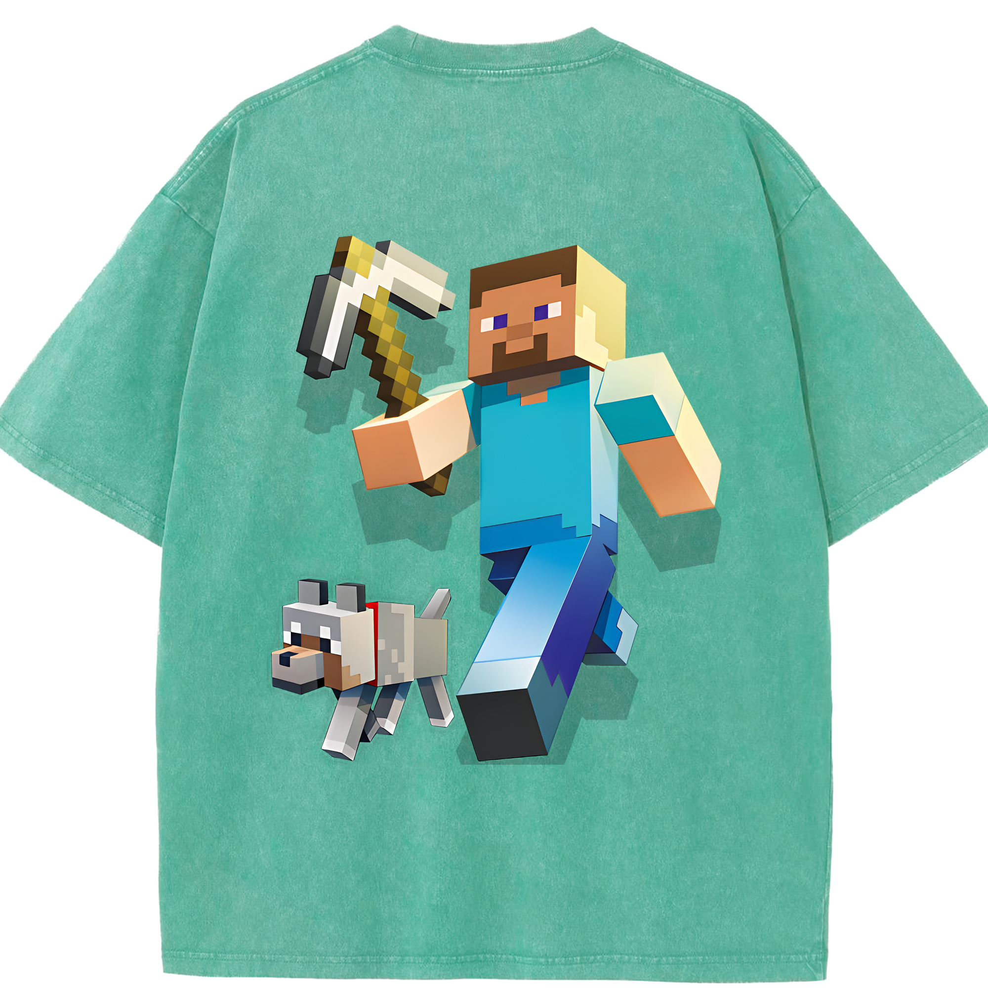 （画像用） マインクラフト ブロックの世界 Minecraft MC Block world 綿100% ヴィンテージ風 半袖Tシャツ（背面プリント）